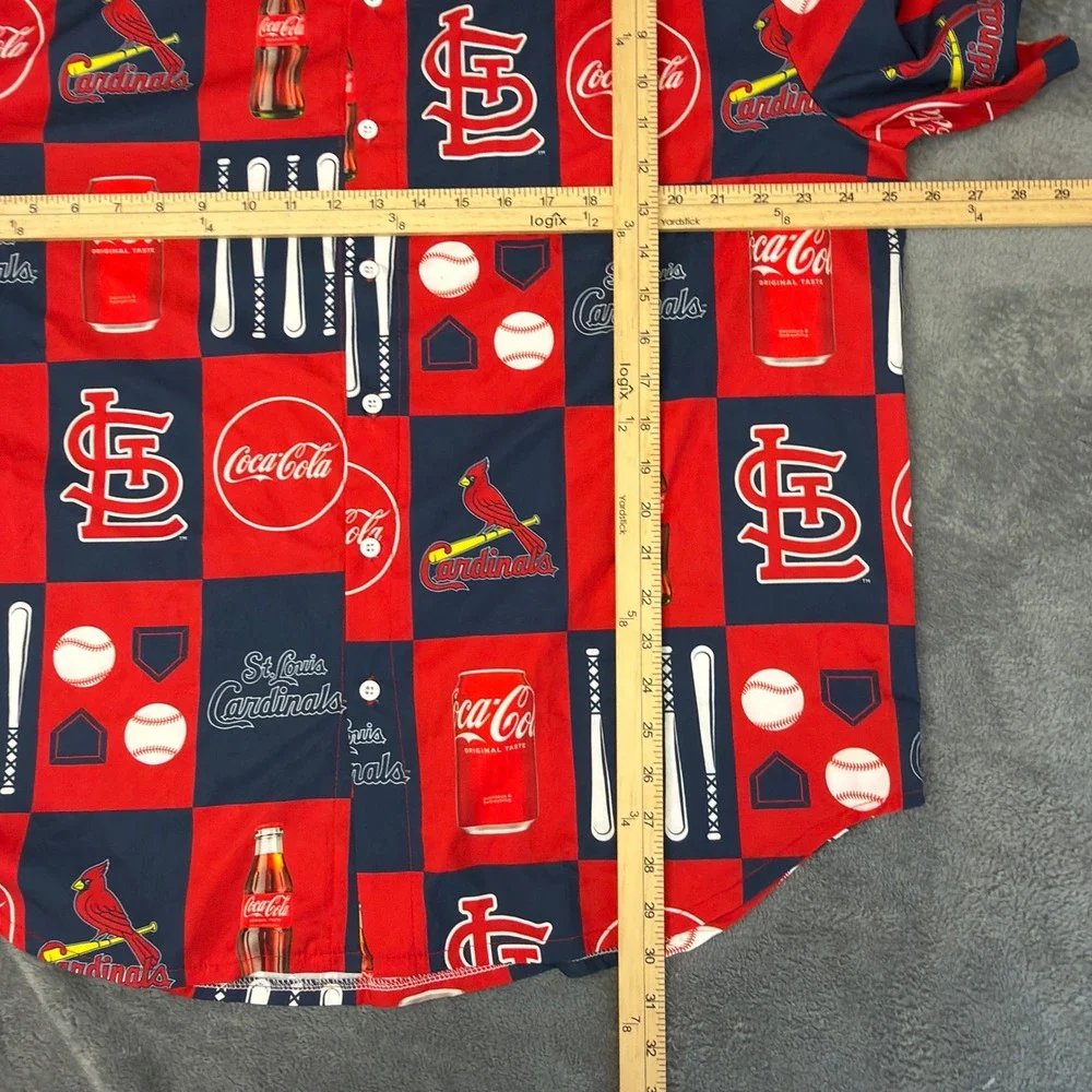 St. Louis Cardinals Coca-Cola MLB Mens XL Button Down Shirt Short Sleeve Red Nvy
